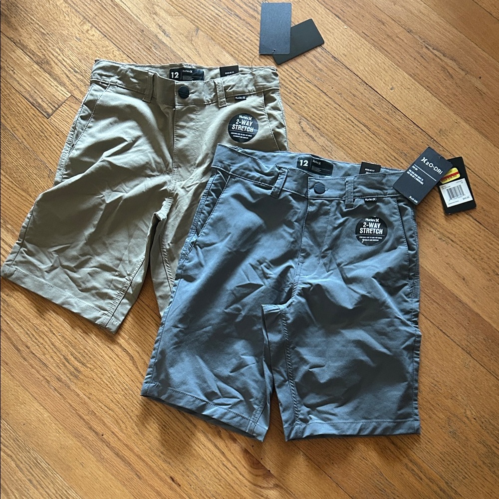 Hurley Boys Flat Front Shorts - Gray and Tan